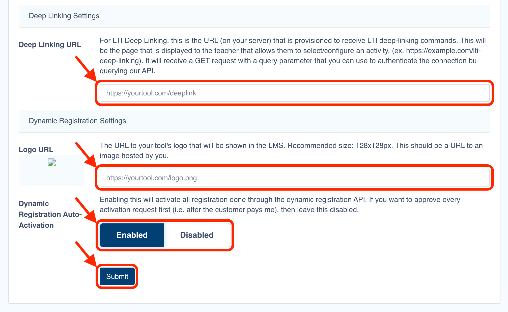 LTIAAS API Settings Form