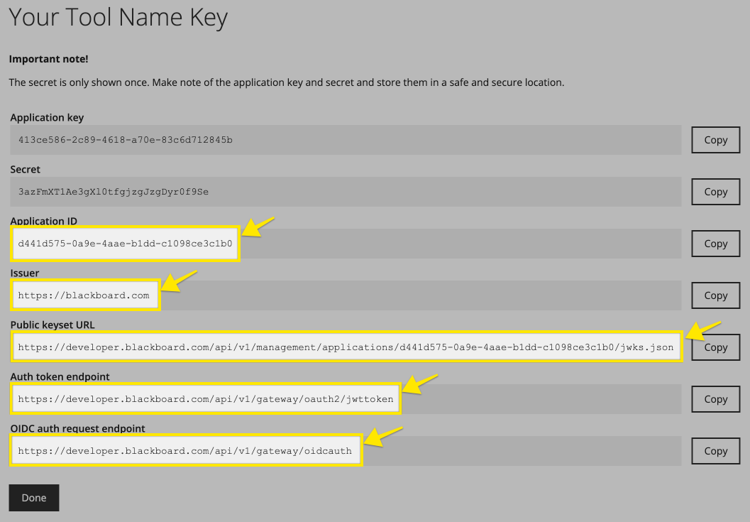 Blackboard tool details form