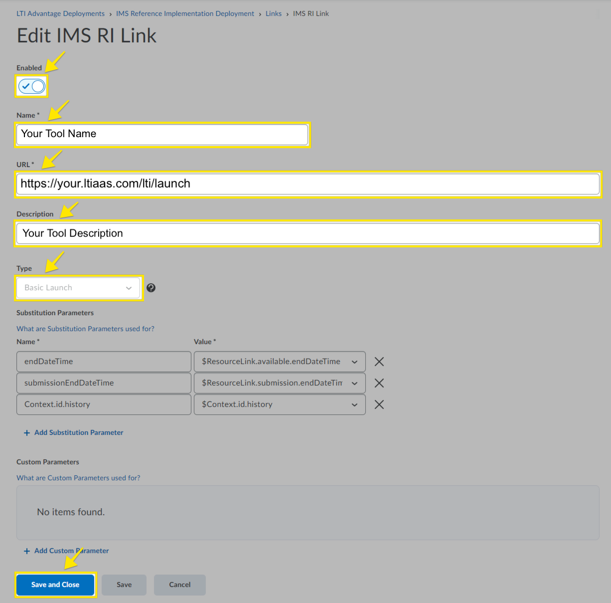 Brightspace new link form