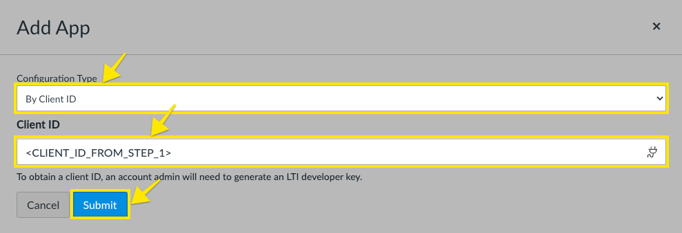 Canvas submit add app form