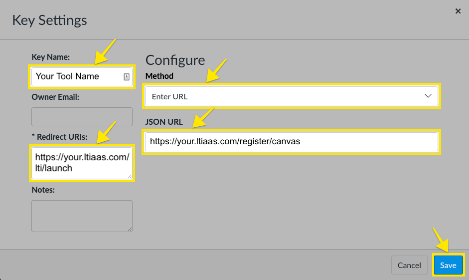 Canvas save key settings