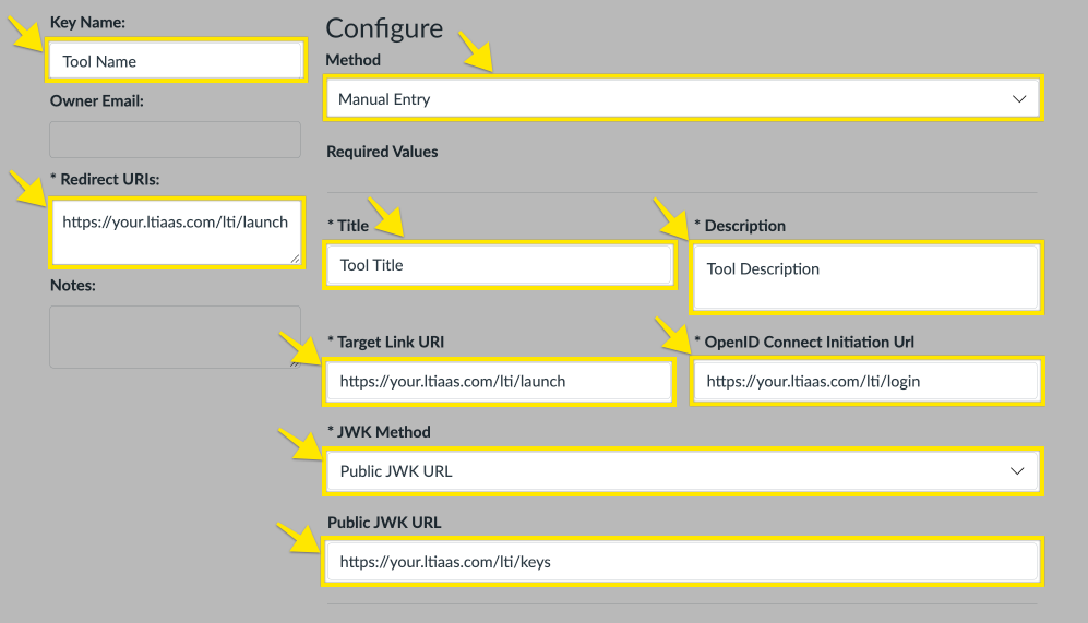 Canvas configure manual tool form