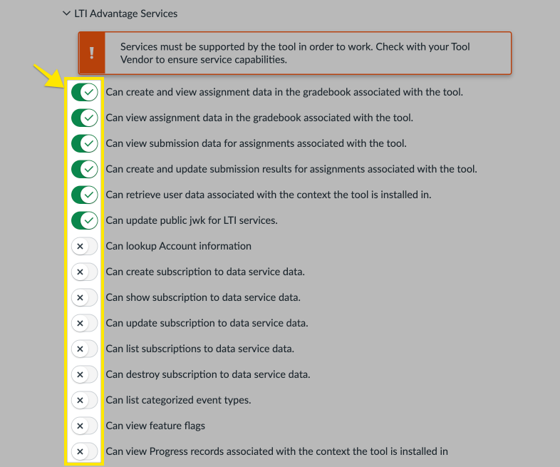 Canvas enable/disable LTI® services