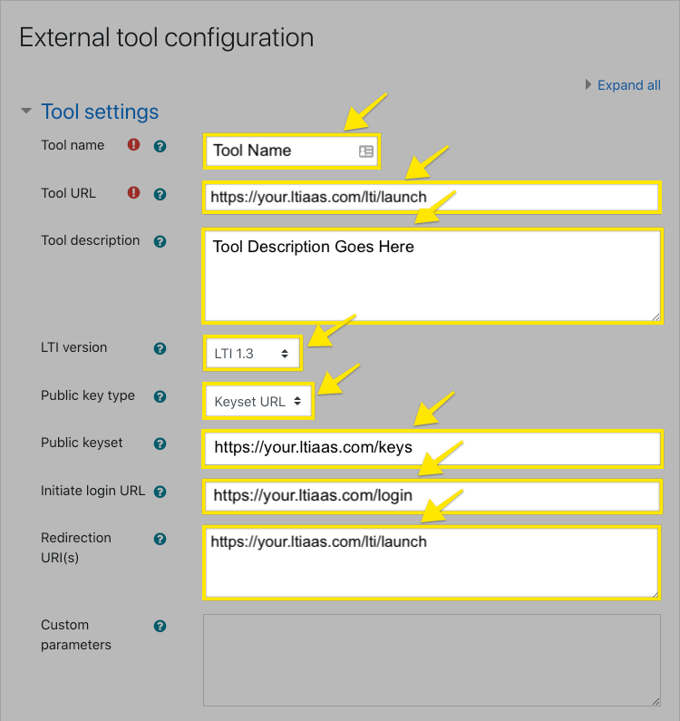 Moodle register tool form